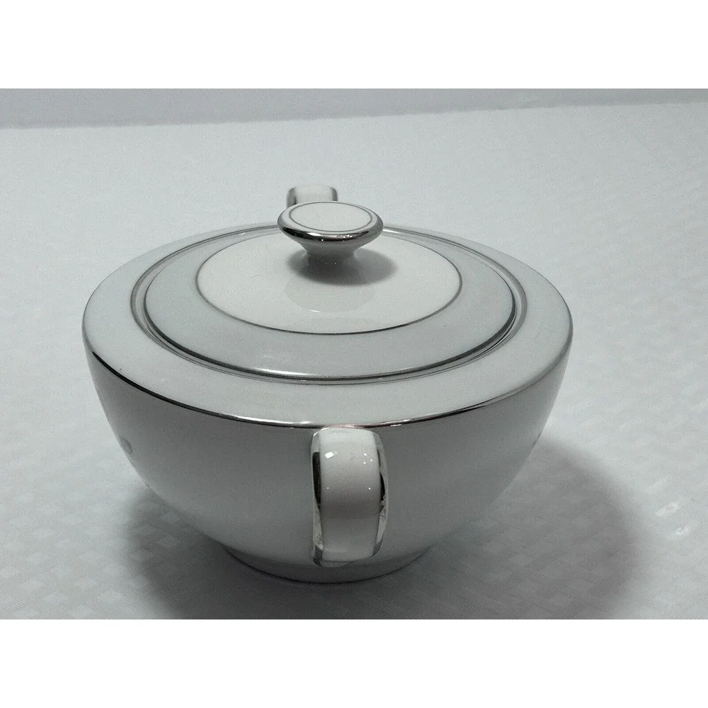 Vintage Royal M‎ By Fuji Sachet Flower Silver Rim Sugar Bowl With Lid Japan
